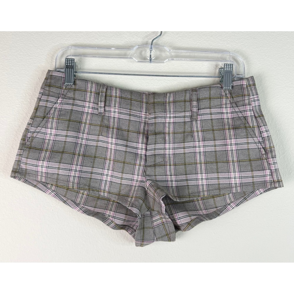 Free People Shorts Womens 4 Pink Combo Plaid Low Rise Cheeky Mini Retro